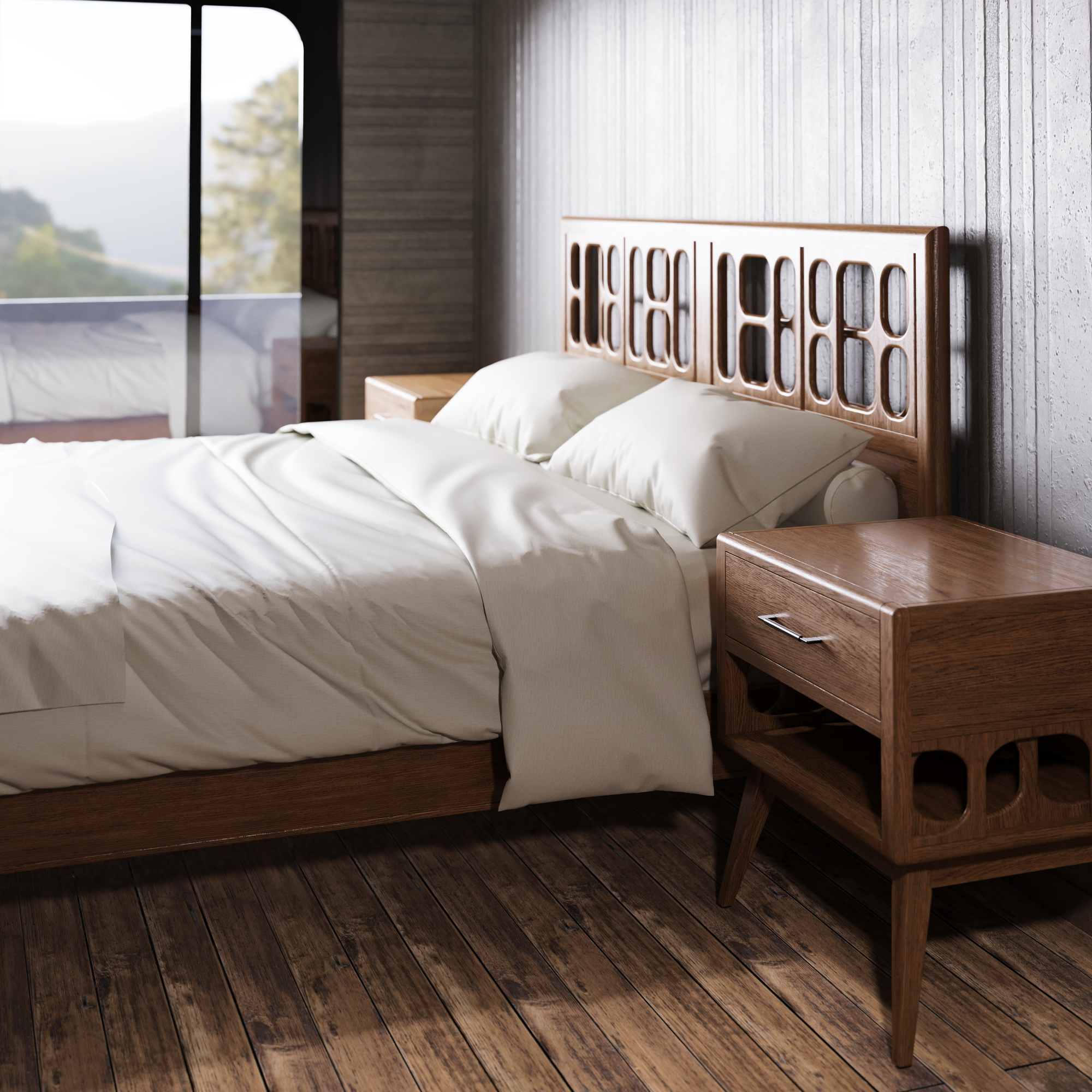 NOR solid white oak bed and nightstand