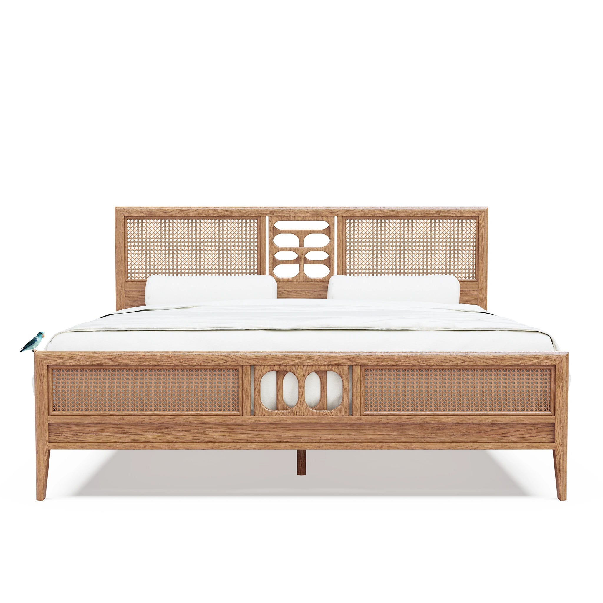 St. Lucia Bed | Solid Oak & Rattan Bed in King or Queen