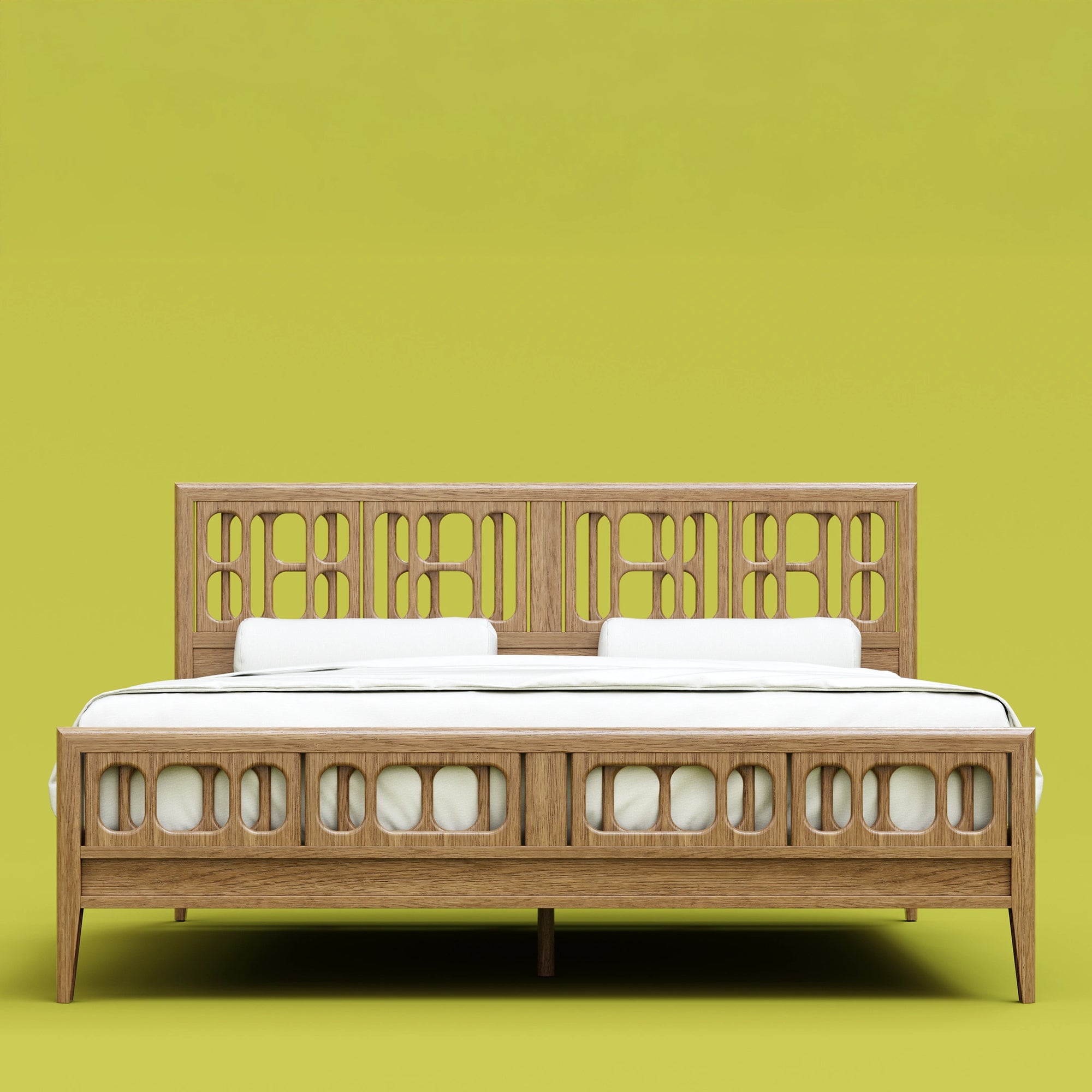 modern oak wood bed carved