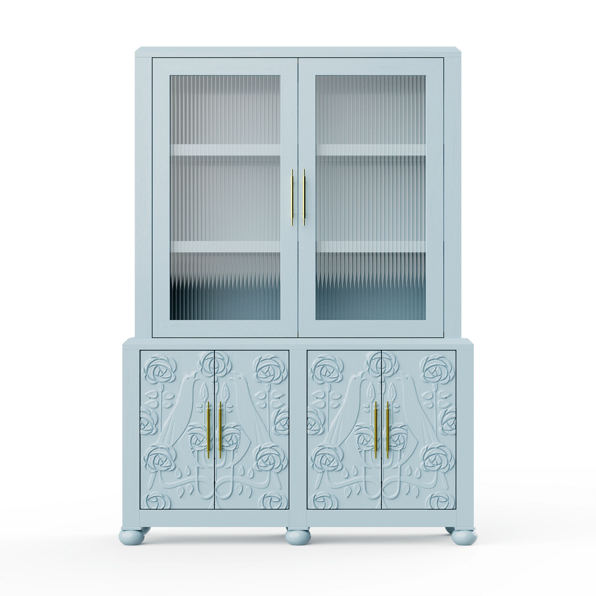 Paloma Storage Cabinet – Carved Solid Oak with Reeded Glass Hutch