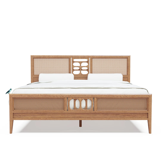 St. Lucia Bed – Solid Oak with Rattan