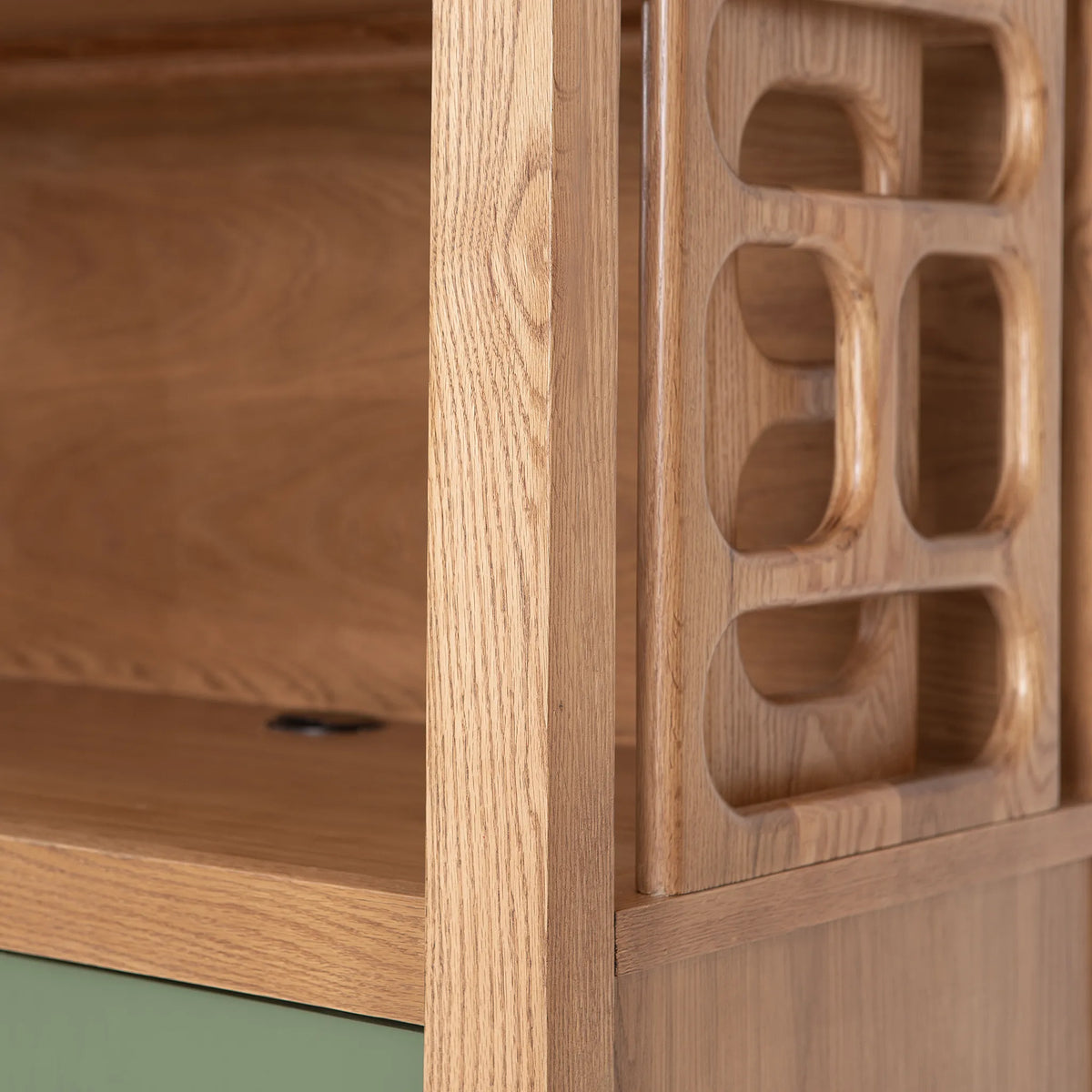 NOR Storage Cabinet – Solid Oak with Carved Side Panels