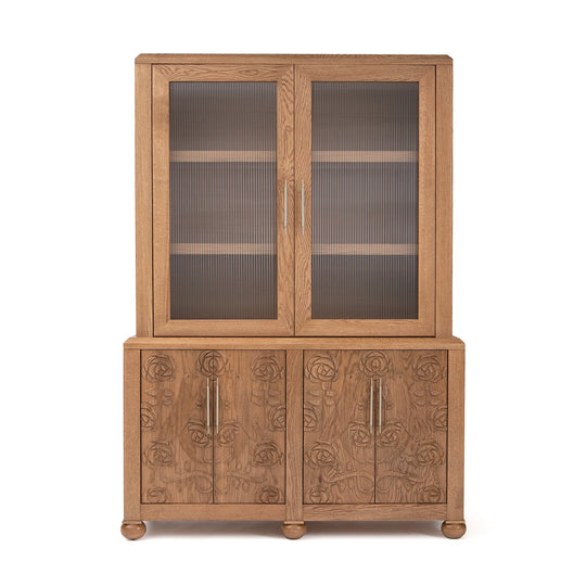 Paloma Storage Cabinet in Solid Oak + Reeded Glass