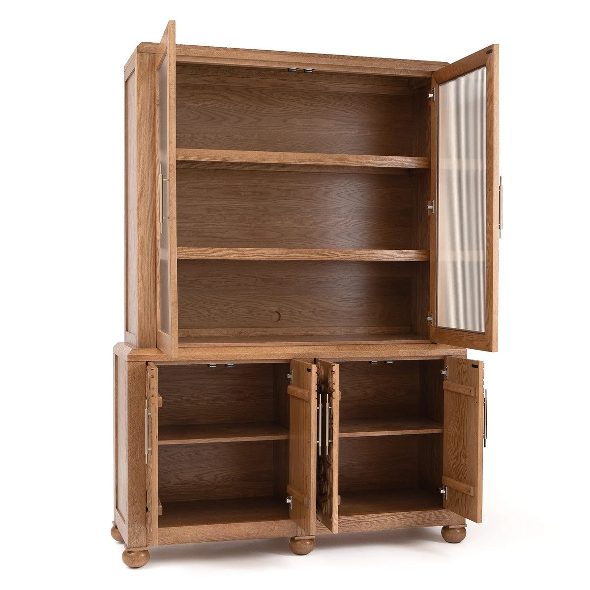 Paloma Storage Cabinet – Carved Solid Oak with Reeded Glass Hutch