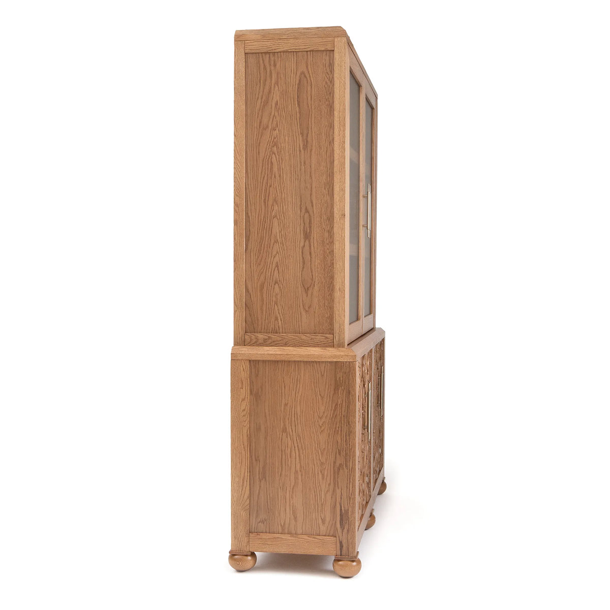 Paloma Storage Cabinet – Carved Solid Oak with Reeded Glass Hutch