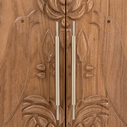 Paloma Storage Cabinet – Carved Solid Oak with Reeded Glass Hutch