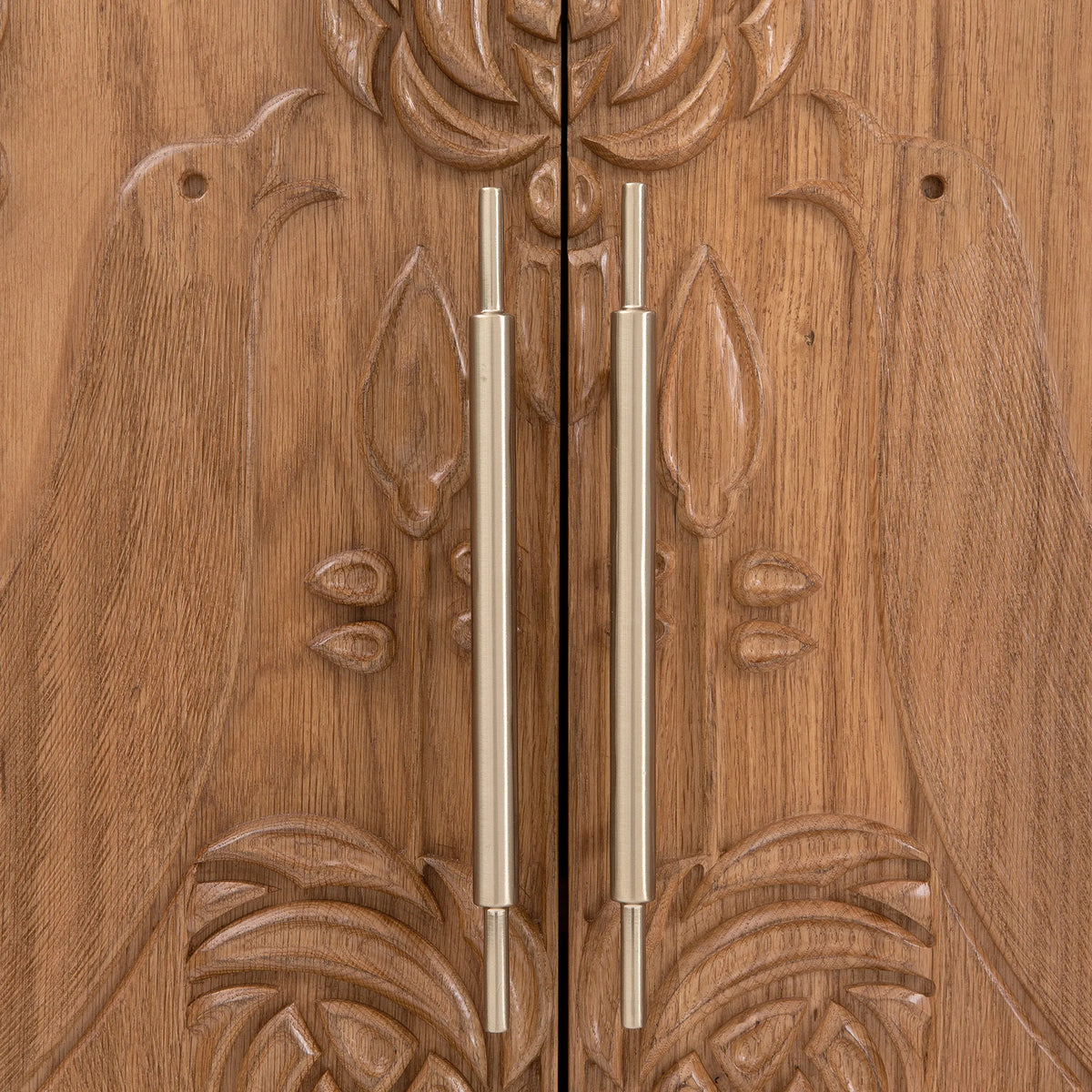 Paloma Storage Cabinet – Carved Solid Oak with Reeded Glass Hutch