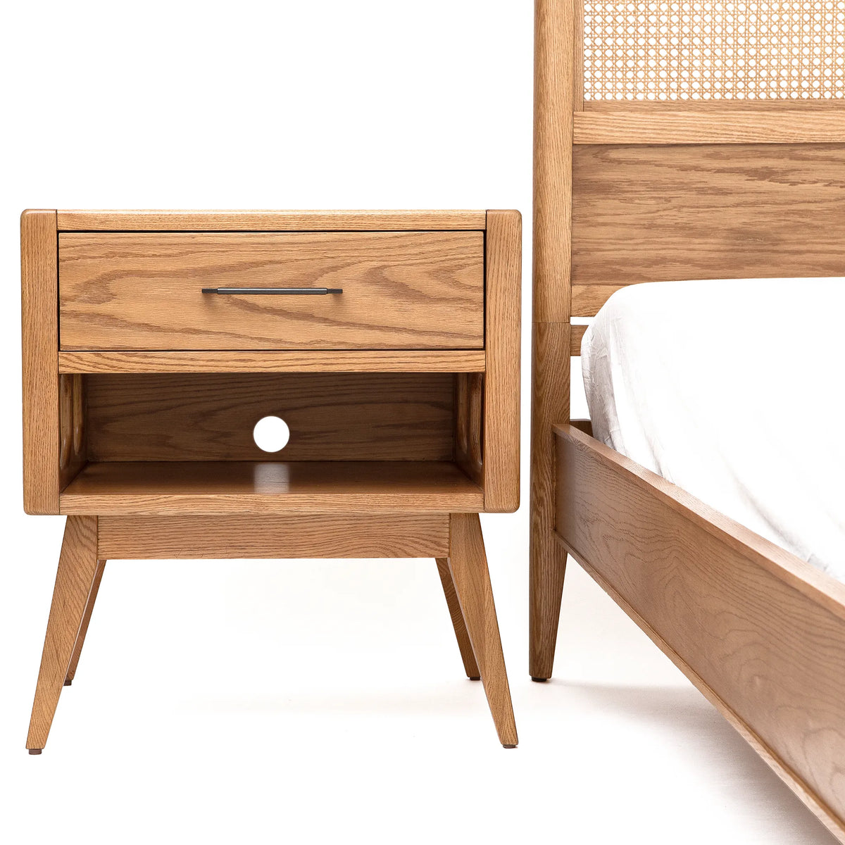 St. Lucia Bed – Low Footboard – Solid Oak with Rattan