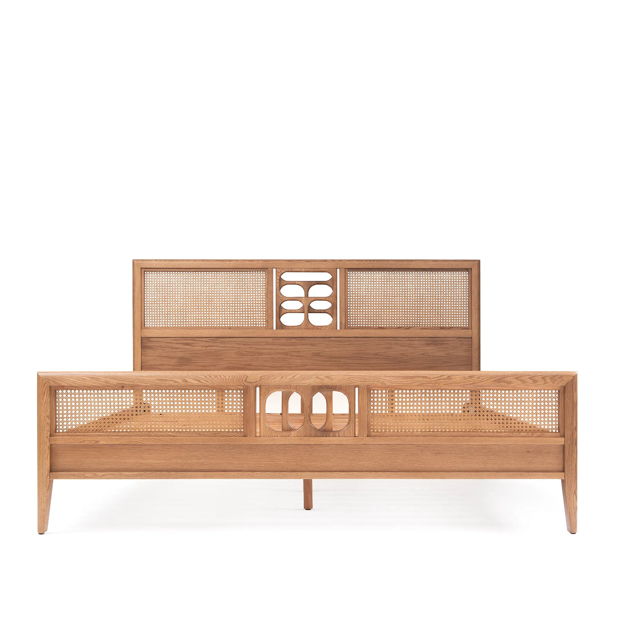 St. Lucia Bed – Solid Oak with Rattan