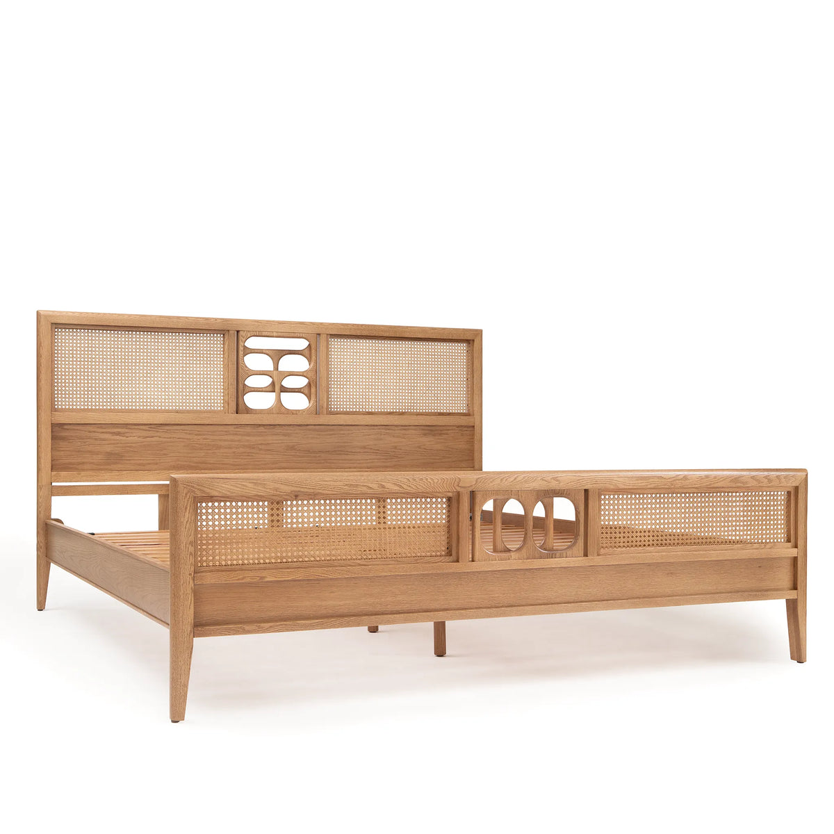 St. Lucia Bed – Solid Oak with Rattan