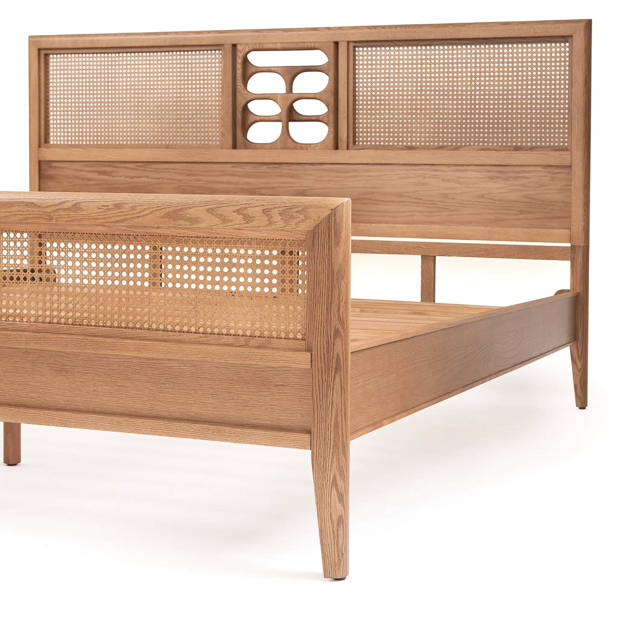 St. Lucia Bed – Solid Oak with Rattan