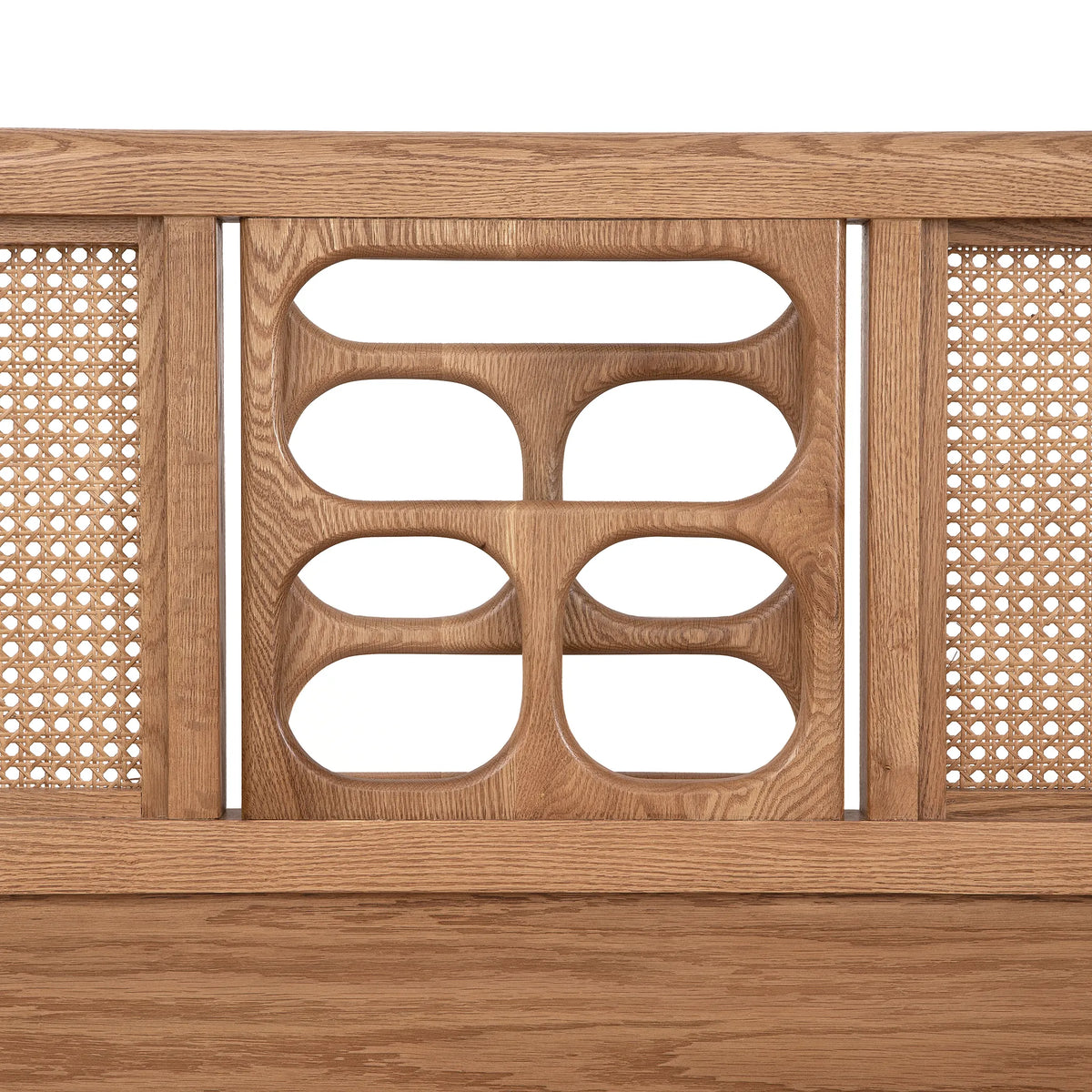 St. Lucia Bed – Low Footboard – Solid Oak with Rattan