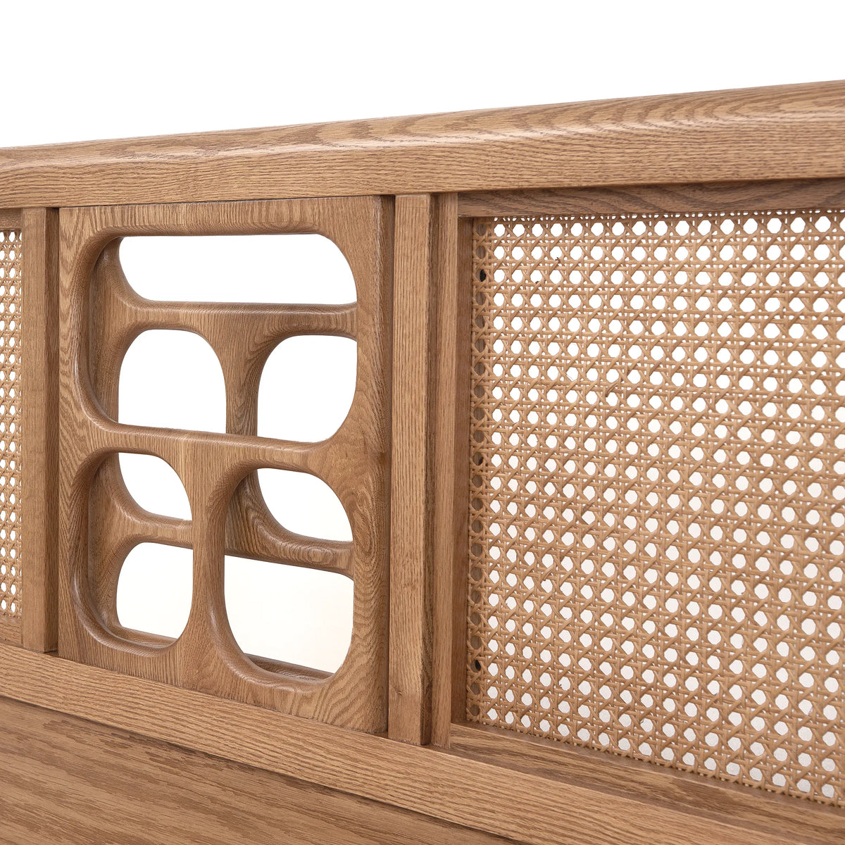 St. Lucia Bed – Low Footboard – Solid Oak with Rattan