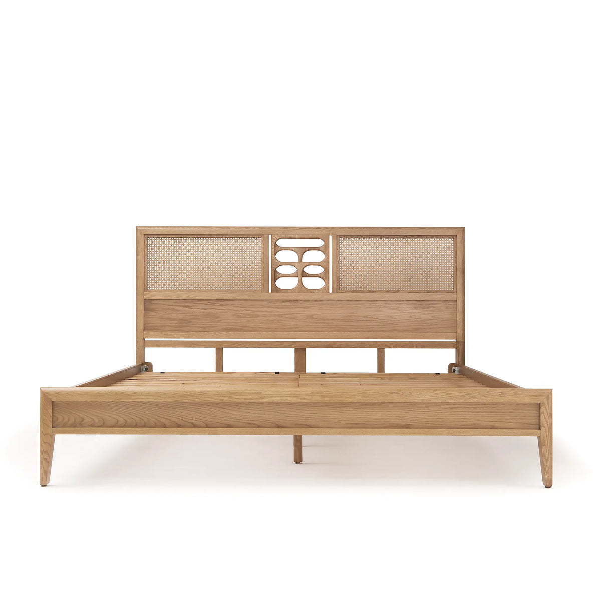 St. Lucia Bed – Low Footboard – Solid Oak with Rattan