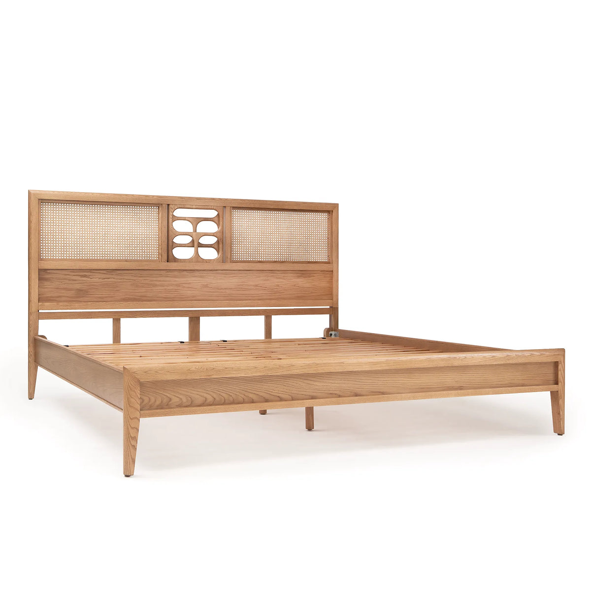 St. Lucia Bed – Low Footboard – Solid Oak with Rattan