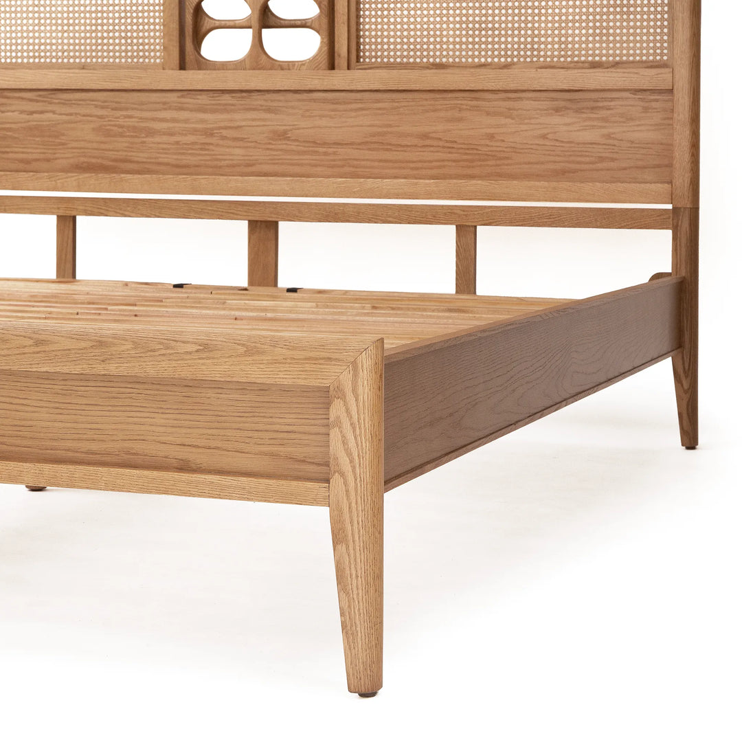 St. Lucia Bed – Low Footboard – Solid Oak with Rattan