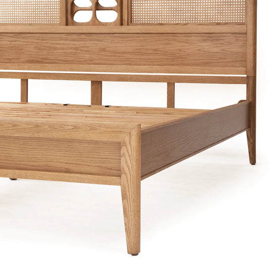 St. Lucia Bed – Low Footboard – Solid Oak with Rattan