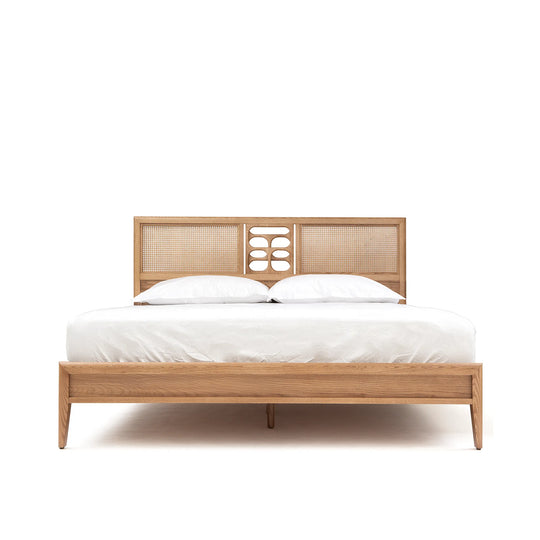 St. Lucia Bed – Low Footboard – Solid Oak with Rattan