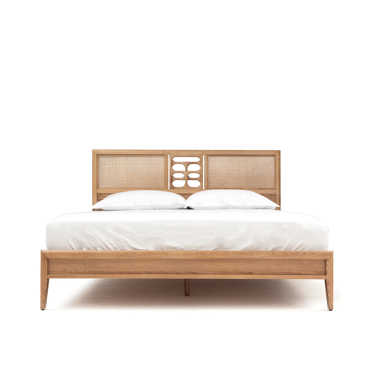 St. Lucia Bed – Low Footboard – Solid Oak with Rattan