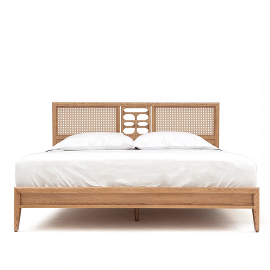 St. Lucia Bed – Low Footboard – Solid Oak with Rattan