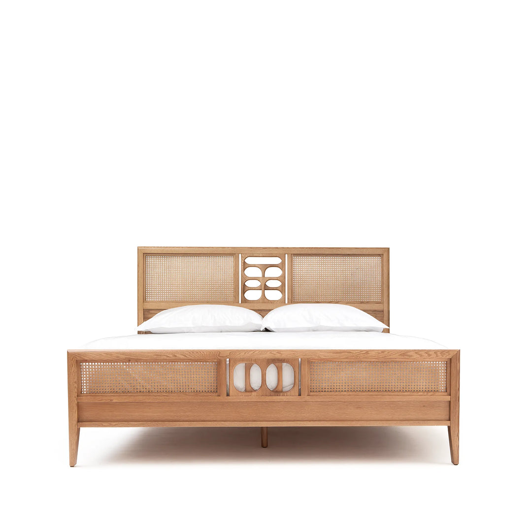 St. Lucia Bed – Solid Oak with Rattan